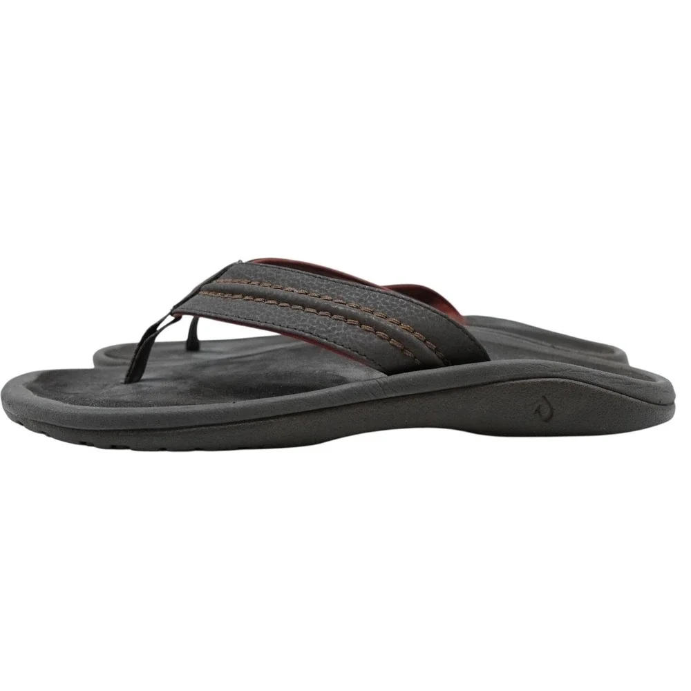 OluKai Ohana Flip Flops Mens 12 Dark Java Brown Beach Comfort Logo Sandals